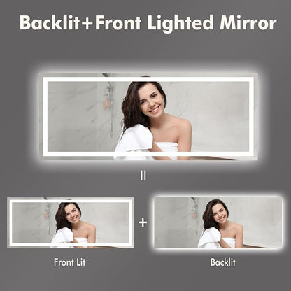 GarveeHome 60x24 LED Bathroom Mirror with Lights, Backlit + Front Lit, Dimmable, Anti-Fog, Lighted Bathroom Vanity Mirror for Wall, Memory Function, Shatter-Proof (Horizontal/Vertical)
