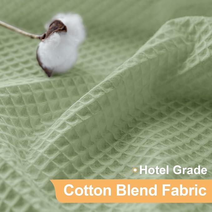 River Dream Cotton Blend No Hook Shower Curtain with Liner, Sage, 71x74 | with Snap in Liner, Heavyweight Waffle Fabric, Hotel Grade for Bathroom, Water Repellent, Corner Magnets, Machine Washable