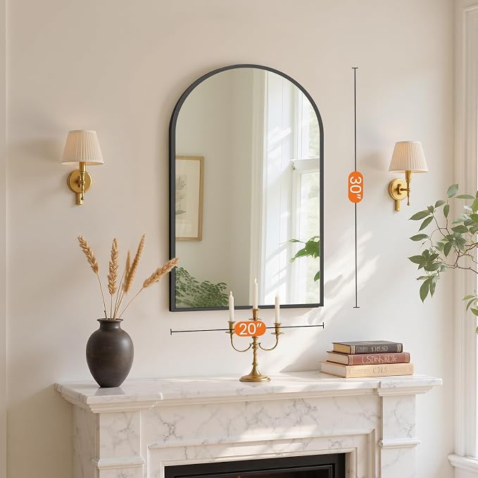 Sweetcrispy 20"x30" Arched Bathroom Mirror, Bathroom Mirrors for Over Sink | Modern Wall Mirrors Arch Decorative for Entryway, Bedroom, Vanity,Horizontal or Vertical Hanging, Black