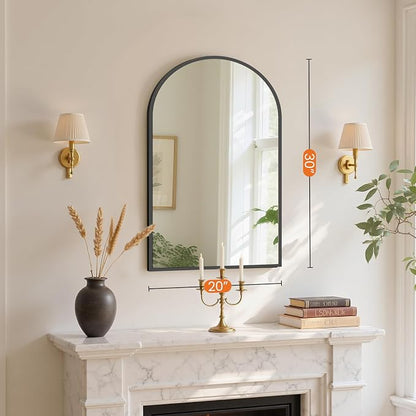 Sweetcrispy 20"x30" Arched Bathroom Mirror, Bathroom Mirrors for Over Sink | Modern Wall Mirrors Arch Decorative for Entryway, Bedroom, Vanity,Horizontal or Vertical Hanging, Black