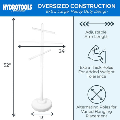 SWIMLINE HYDROTOOLS 89032 Free Standing Poolside Adjustable-Towel Rack With Water Weighted Base Three Arms Tier For Outdoors & Indoors Pool Patio Bathroom Accessory Holder Bar Drying-Stand | Keeps towels off the deck, organized, and drying within reach...