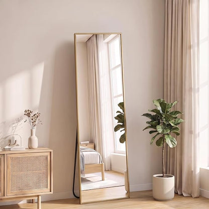NEWBULIG Full Length Floor Mirror 56"x15", Body Standing Mirror | Wall Hanging or Leaning, Shatter-Proof Glass, Aluminum Alloy Frame with Stand, Home Decor Bedroom, Gold