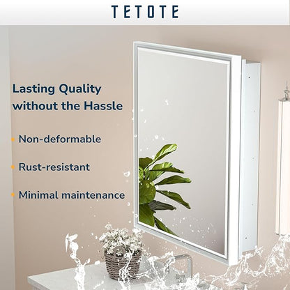TETOTE White Medicine Cabinet Mirror 21" x 27" Aluminum Framed Surface or Recessed Wall-Mounted Bathroom Medicine Cabinets Beveled Mirror with Storage for Modern Farmhouse Bathroom