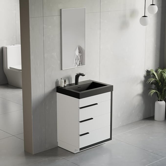 Dowell 24" Bathroom Sink,Single Bowl Vanity Basin,Rectangular Drop-In Bathroom Sink with Overflow,Black-000 2418BP-BL
