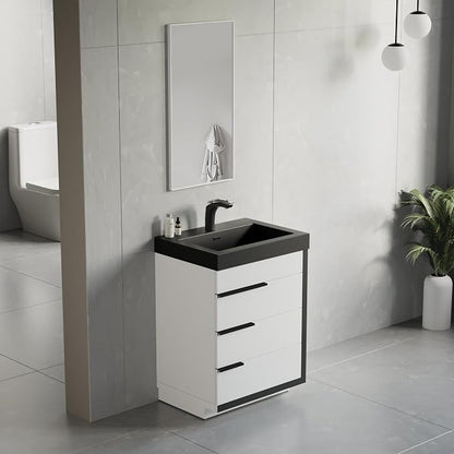 Dowell 24" Bathroom Sink,Single Bowl Vanity Basin,Rectangular Drop-In Bathroom Sink with Overflow,Black-000 2418BP-BL