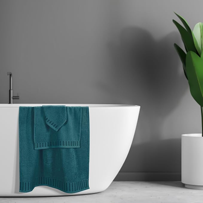 Ultra Soft 3 Pack Cotton Towel Set, Contains a Bath Towels 28x55 inch, a Hand Towels 16x24 inch & a Wash Cloths 12x12 inch, Ideal Everyday use, Compact & Lightweight - Teal