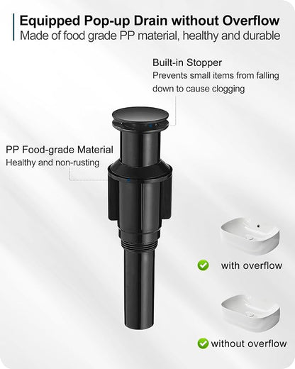 Matte Black Bathroom Faucet, Brass Tall Bathroom Sink Faucet Single Handle, 360 Degree Swivel Vessel Faucet, Bathroom Faucets One Hole with Aerator & Supply Hoses for Shopping Malls Saving Water
