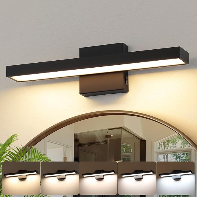Joosenhouse Black Vanity Light for Bathroom 5CCT Dimmable LED Bath Light | Modern Bathroom Light Bar for Makeup Mirror 16.53 Inch 16W