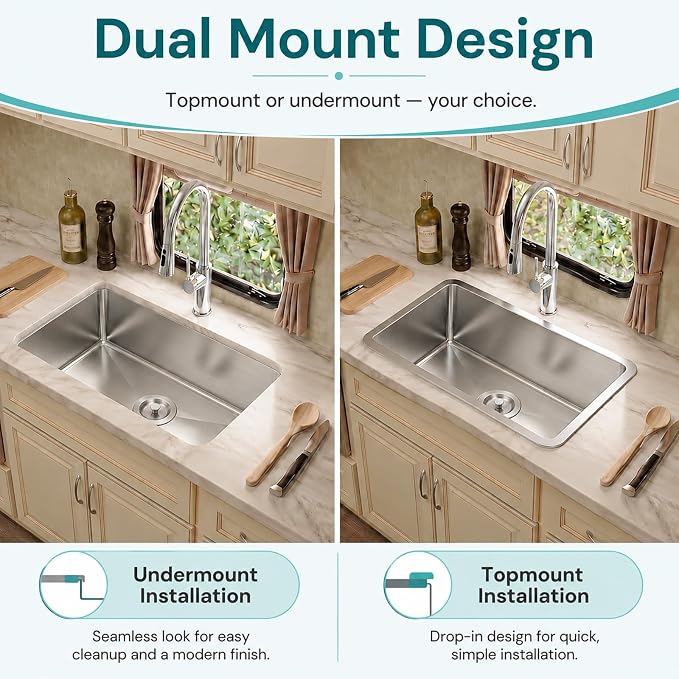 Kitsitchen RV Kitchen Sink,16 Gauge T304 Stainless Steel Undermount Kitchen Sinks, 23" x 16" x 7" Single Bowl Drop In Kitchen Sinks with Accessories,7 inch Deep for Outdoor Camper RV Sink