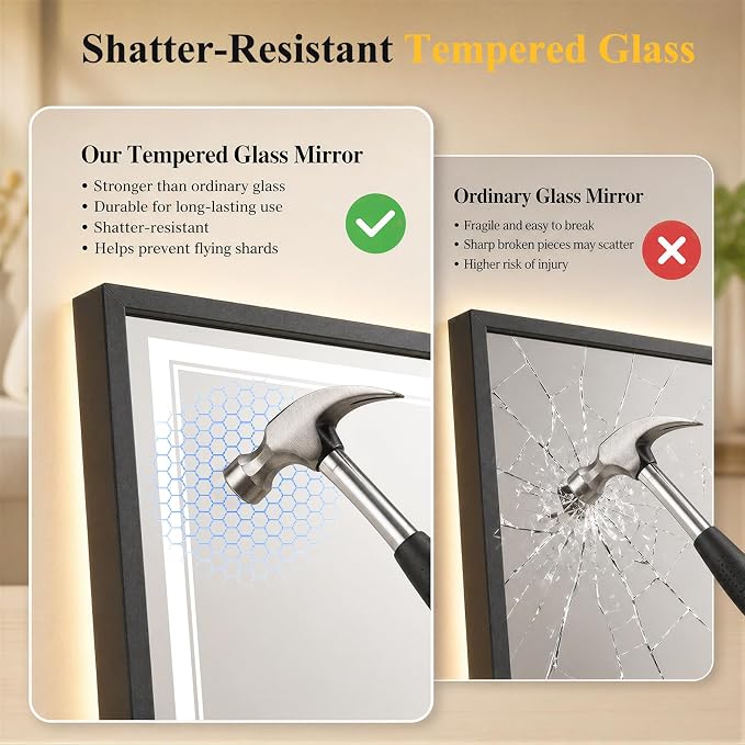 30"x48" LED Bathroom Mirror with Lights, Backlit + Front Lit, Anti-Fog | Lighted Bathroom Mirror with One-Piece Aluminum Alloy Frame, HD Shatterproof Tempered Glass, Dimmable, Memory Function