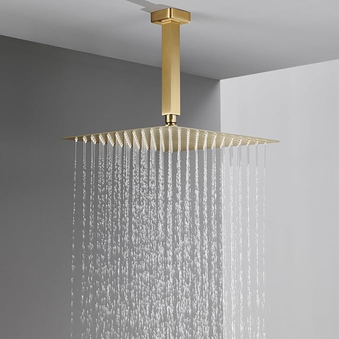 Shower System 12 Inches Rain Shower Combo Set Brushed Gold Ceiling Mount Shower Faucet Bathroom Faucets with Rainfall Shower Head and Hand Shower