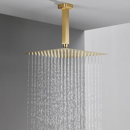 Shower System 12 Inches Rain Shower Combo Set Brushed Gold Ceiling Mount Shower Faucet Bathroom Faucets with Rainfall Shower Head and Hand Shower