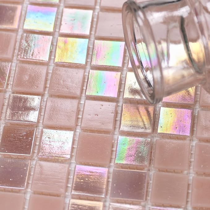 11.5sq.ft Pink Mosaic Glass Mosaic Tile for Bathroom, Pool, Backsplash | Waterproof Wall & Floor Tile. Heat & frost resistant outdoors, steam Areas, Fireplace, Restaurants, Hotels, Laundry, 10pcs.