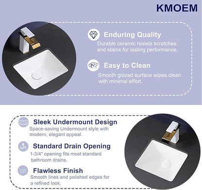Small Undermount Bathroom Sink 12x11 Inch Vessel Sink White Porcelain Ceramic Under Counter Lavatory Vanity Sink Basin Rectangular Undermount Sinks with Overflow