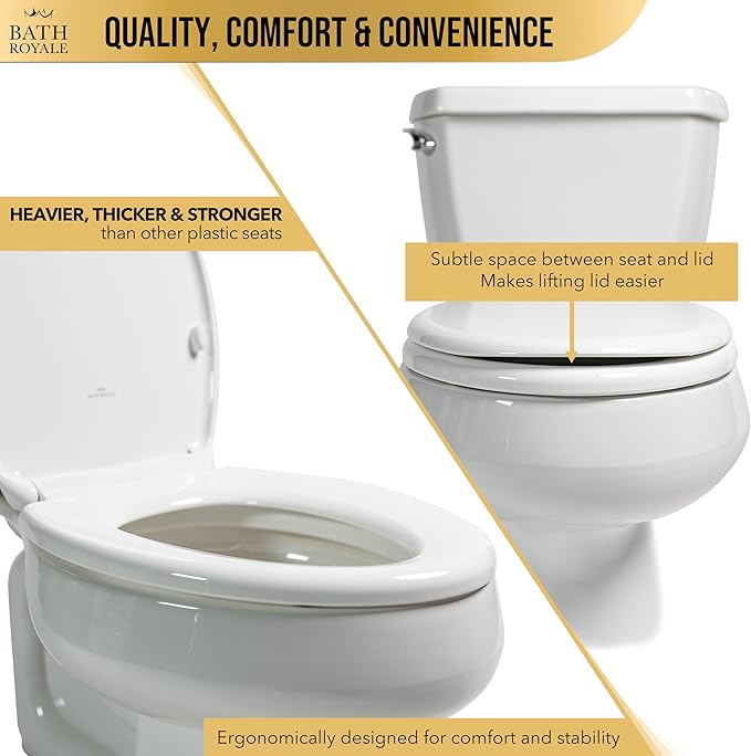 Bath Royale Elongated Toilet Seat BR501-01 Quiet Close, Stain-Resistant and Easy to Keep Clean, Heavy Duty, Fits All Toilet Brands, Executive Series -Biscuit/Linen