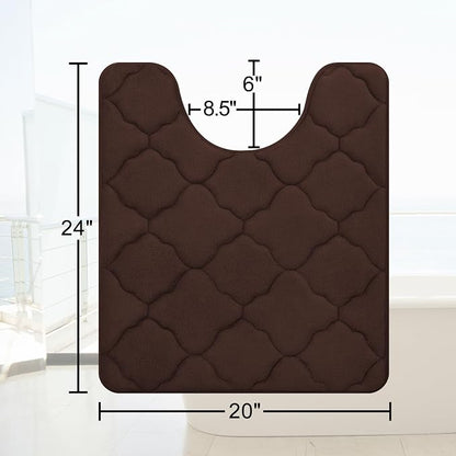 OLANLY Memory Foam Toilet Rugs U-Shaped 24x20, Ultra Soft and Absorbent Bathroom Rugs, Non-Slip, Comfortable, Machine Washable Contour Bath Mat for Toilet Base, Home Decor Accessories, Brown