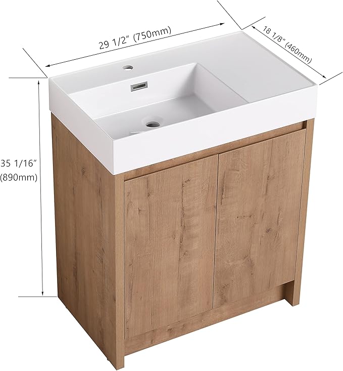 30 Inch Bathroom Vanity with Sink, Modern Bathroom Vanity Set, Brown Vanity, Soft-Closing Door and Thick Edge Resin Basin - 30" (IMO, 30inch-Left)