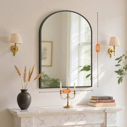 NEWBULIG 38"X30" Arched Bathroom Mirror for Over Sink, Wall Vanity Mirror | Tempered Glass, Anti-Rust Arched Metal Framed, Hanging or Leaning, Farmhouse Home Decor, Black