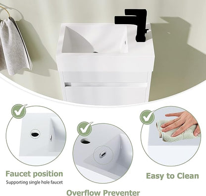 18" Bathroom Vanity with Sink, 18 Inch Floating Bathroom Vanity for Small Space, Modern Bathroom Vanity, White Wall Mounted Cabinet Set（005）