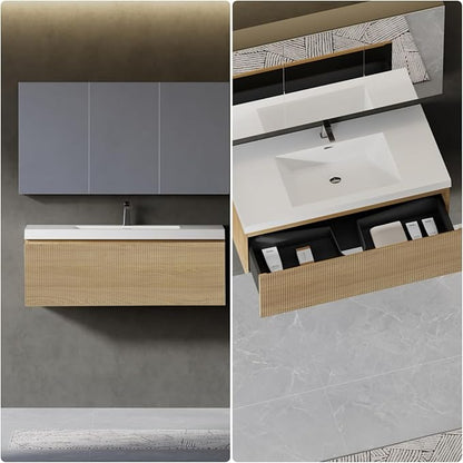 42" Bathroom Vanity with Sink, Floating Vanity with Resin Countertop & 1 U-Shaped Interiors, Wall-Mounted Bathroom Storage Cabinet with Soft-Close Drawers for Home, Easy to Clean, Wood