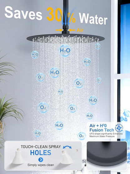 Woindo Shower Faucet Set with Slide Bar, 12" Rain Shower Head/8'' Side Shower Head and 10 Setting Handheld Ceiling Mount 3 Push Button Diverter Complete Rainfall Shower System Included Valve Trim Kit