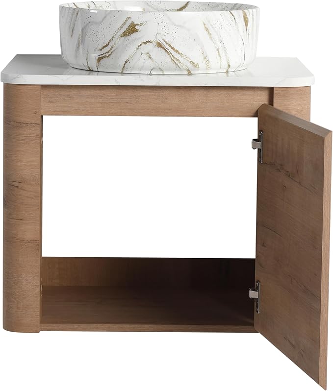 Malwee 24" Floating Bathroom Vanity with Sink, 24 Inch Wall Mounted Bathroom Cabinet Combo, Modern Single Sink Bath Storage Vanity Set, with 1 Soft Close Door and Ceramic Vessel Basin Top(24-PP