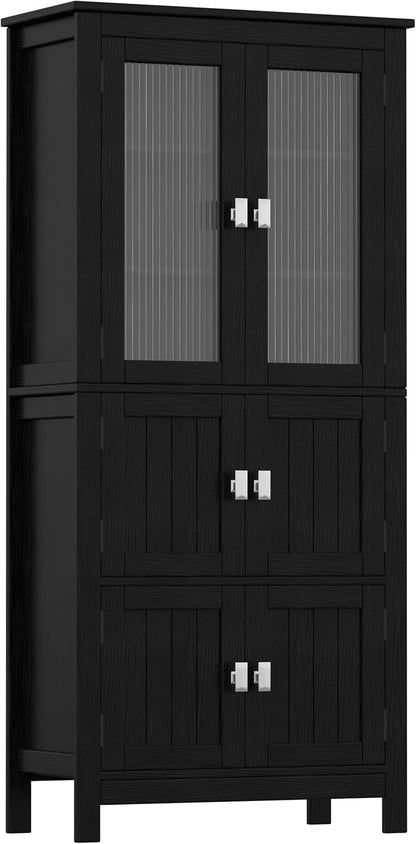 Akxomel 53.1" Tall Bathroom Cabinet 6 Doors Linen Floor Storage Cabinet | Bathroom Floor Cabinet with Adjustable Shelf, Pantry Cabinet for Living Room, Kitchen, Entryway, Black