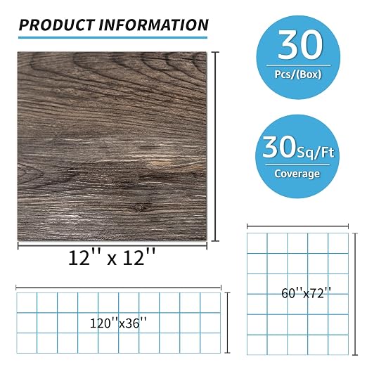 Art3d 30-Pack Peel and Stick Vinyl Floor Planks, 12 x 12 in, Dark Brown Oak | Premium Vinyl, Self-Adhesive, Waterproof, Wood Grain, Fade-Resistant, Scratch-Proof, Ideal for Kitchen, Dining Room, Bedrooms