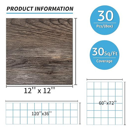 Art3d 30-Pack Peel and Stick Vinyl Floor Planks, 12 x 12 in, Dark Brown Oak | Premium Vinyl, Self-Adhesive, Waterproof, Wood Grain, Fade-Resistant, Scratch-Proof, Ideal for Kitchen, Dining Room, Bedrooms