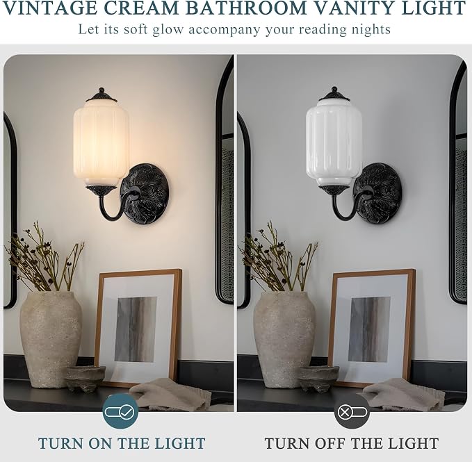 Vintage Gold Milk Glass Wall Sconce - Vintage White Shade & Brass Finish Base - Indoor Hardwired Wall Lighting Fixture for Living Room, Bedroom, Hallway, Entryway (Bulbs Included)- White