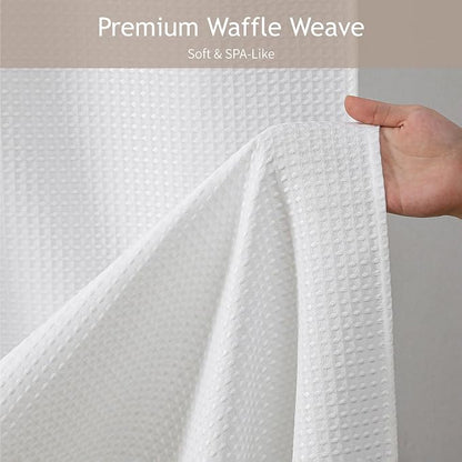 White 256GSM Heavy Duty Waffle Weave Shower Curtain, 72"x72" | with Weighted Hem & Rustproof Metal Grommets - Hotel Spa Luxury Water-Repellent Polyester Bath Curtain for Home,RV,Apartment