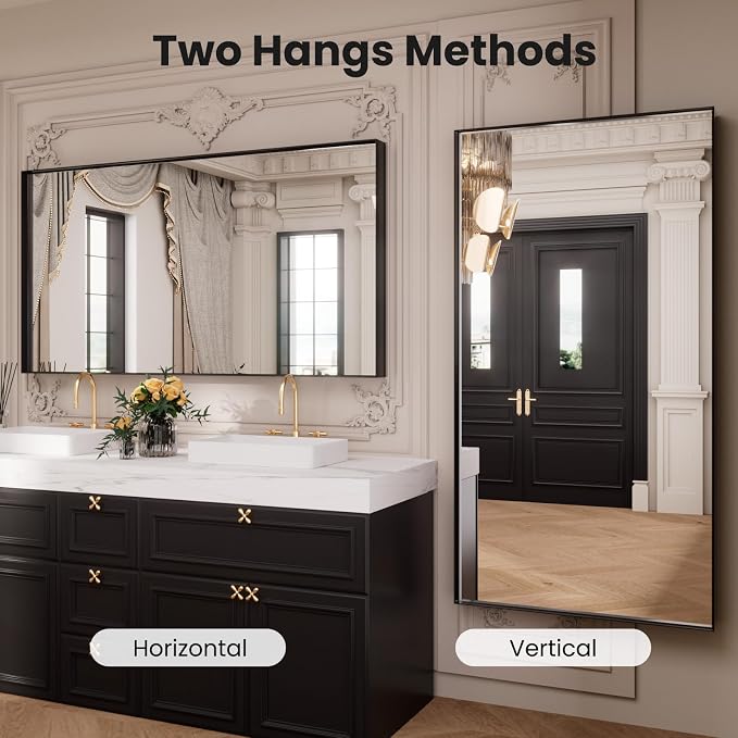 LOAAO Black Bathroom Mirror 84"X32" | Tempered Glass, Hangs Vertically or Horizontally, Easy to Install, Modern Design