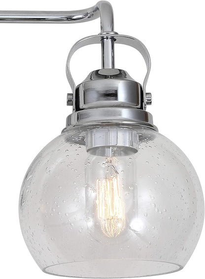JONATHAN Y 34" Chrome Shirley 4-Light Bathroom Vanity Light, Metal Wall Sconce, Clear Seeded Glass Shade, Modern Transitional Farmhouse Fixture, LED Bulbs Included (JYL7406A)