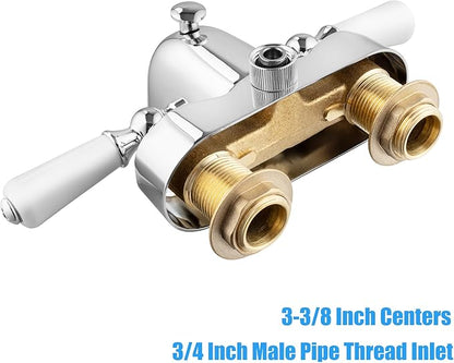 Clawfoot Add-A-Shower Bathcock Diverter,Shower Attachment for Tub Faucet,Bathtub Faucet with Porcelain Lever Handles and Ceramic Disc Cartridges,¾ MIP Inlet,Chrome