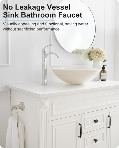 Tall Waterfall Bathroom Faucet Chrome, Single Handle Brass Vessel Faucet, Tall Faucet for Bathroom Sink, Bathroom Vanity Faucets 1 Hole with Pop up Drain Water Lines
