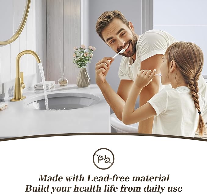 Phiestina Brushed Gold Single-Handle 4 Inch Bathroom Sink Faucet with Deck Plate and Supply Hoses, Bar Sink Faucet/Pre-Kitchen Sink Faucet with 360 Degree Rotation Spout, WE10-BG