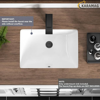 Durable Rectangle Undermount Sink Vitreous Ceramic Lavatory Vanity Bathroom Restroom Sink Pure White (18.3"X13.0")