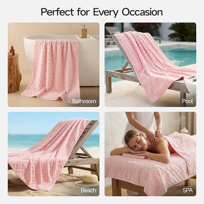 REDKISS Pink Microfiber Bath Towels Lagre, 30"x60" Super Absorbent Towels | 2 Pack Quick Dry, Super Soft, Lint Free, Fluffy Towel for Bathroom, Spa, Gym, Travel, Dorm, Ideal Everyday Use
