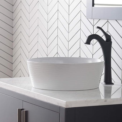 KRAUS Viva™ Round White Porcelain Ceramic Vessel Bathroom Sink, 15 3/4 in. D x 5 3/8 in. H, KCV-205GWH
