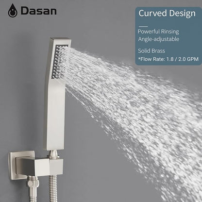 DASAN Tub Shower Faucets Sets Complete Brushed Nickel Bathtub Shower System with Waterfall Tub Spout, Bathtub Faucet Set Tub and Shower Faucet Combo Trim Kit with Valve, DA-SS04BN-S10W