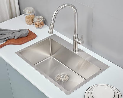 30"x18" Drop-In Single Bowl Sink 304 Stainless Steel 1-Hole | 30 inch Drop in Kitchen Sink | 304 SS Handmade | Topmount | 9" Deep Bowl | Family Kitchen/Prep | Large Capacity