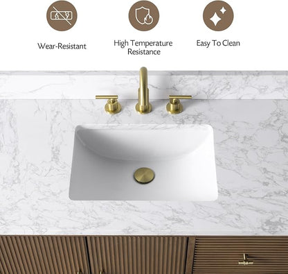 Vanity Art 42" Bathroom Vanity with Single Sink & Arabescato White Engineered Stone Top, Vanity Cabinet with Soft Closing Door, Solid Wood Frame, Golden Brushed Handles, Walnut VA8142-Walnut-GB