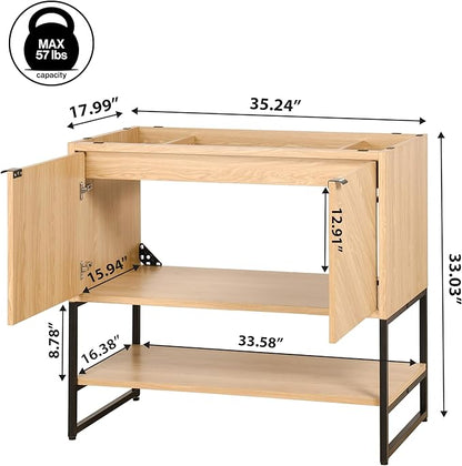 JONATHAN Y VAN1015A Juhl 35 in. W x 18 in. D x 33 in. H Chevron-Front Modern Minimalist 2-Shelf Bathroom Vanity Cabinet Only with Soft Closing Doors (Sink Basin Not Included), Oak