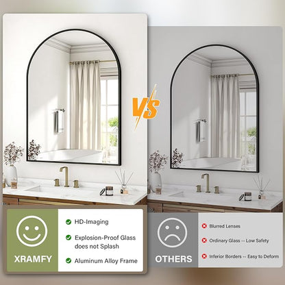 XRAMFY 32"x48" Arched Bathroom Mirror with Aluminum Frame Arched Wall Mounted Vanity Mirror for Entryway, Bedroom, Living Room, Black