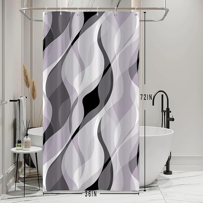 Stall Shower Curtain, Small Lavender Shower Curtain Set for Bathroom Modern Waterproof Purple and Grey Shower Curtain Set with Hooks, 36x72 Inch