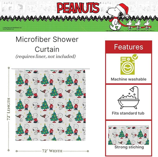 Peanuts Holiday Christmas 13-Piece Shower Curtain Set, 72 x 72 Inch Fabric Curtain with Hooks, Bathroom Decor, Machine Washable, (100% Officially Licensed Product) by Franco Collectibles