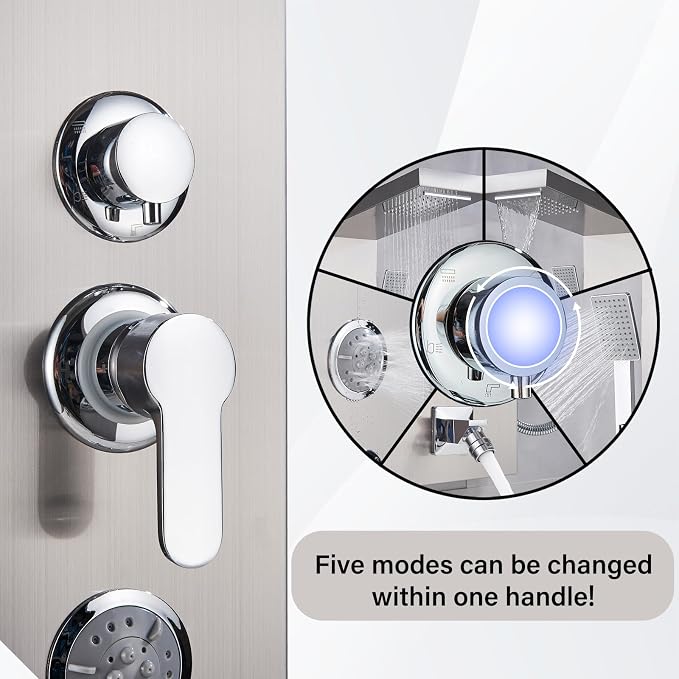 AlenArt Shower Panel Massage Jets Rainfall Waterfall Shower Head, Shower Stainless Steel Wall Mount Massage Multi-Function Bathroom Shower Panel Tower System, Brushed Nickel……