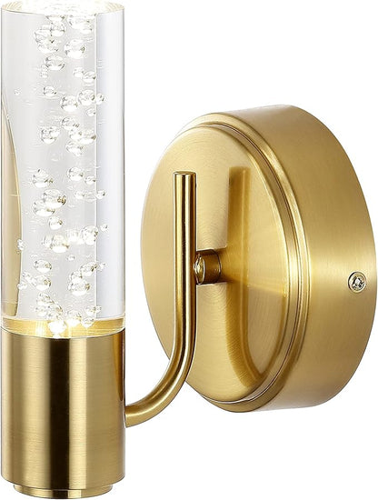 JONATHAN Y 5.5" Brass Gold 1-Light Modern Integrated LED Vanity Light Wall Sconce for Bathroom, Clear Bubble Acrylic Shade Minimalist Art Deco Light for Hallway, Entryway, 4000K (JYL7222B)