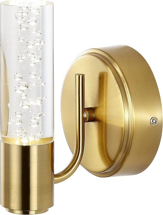 JONATHAN Y 5.5" Brass Gold 1-Light Modern Integrated LED Vanity Light Wall Sconce for Bathroom, Clear Bubble Acrylic Shade Minimalist Art Deco Light for Hallway, Entryway, 4000K (JYL7222B)