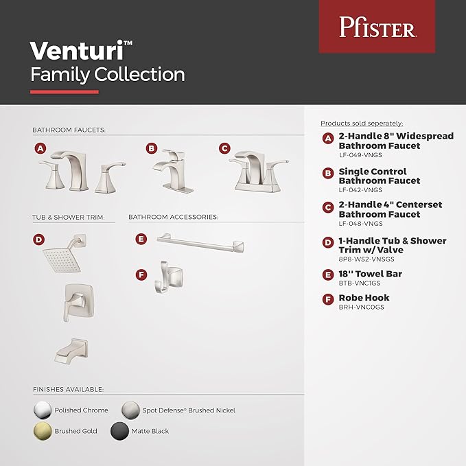 Pfister Venturi Bathroom Sink Faucet, 8-Inch Widespread, 2-Handle, 3-Hole, Spot Defense Brushed Nickel Finish, LF049VNGS